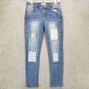 Cali 1850 Jeans Womens 9 Blue Stretch Denim Mid Rise Patchwork Skinny